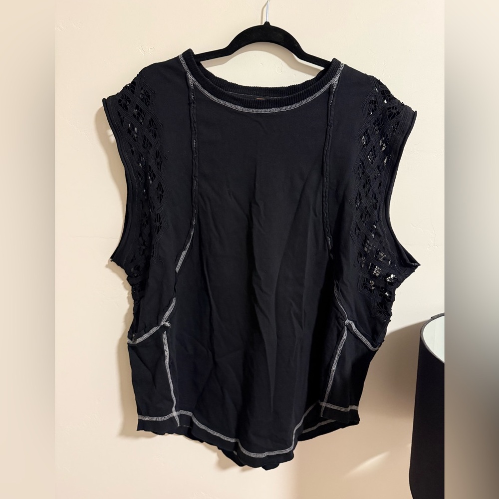 Free People Black Tank Top with Lace Details